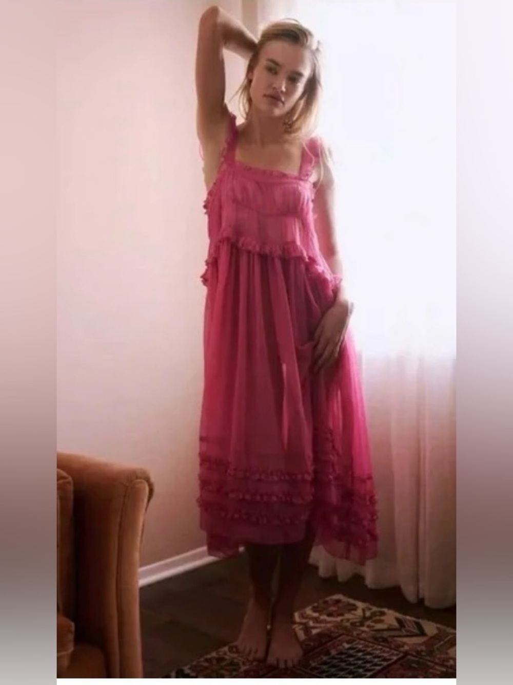 Intimately Free People Moon Phase Midi Nightgown Dress Pink Ruffle